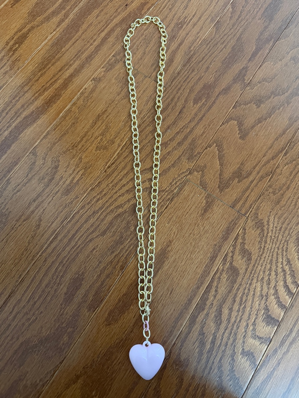 Puff Heart Gold-Link Necklace with Light Pink Heart Pendant